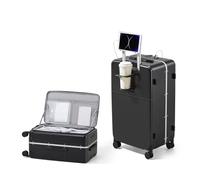 Hanke 24 Inch Medium Checked Suitcases Top Opening Medium Suitcase 4 Wheels Hard Shell Suitcases with Wheels Hand Luggage with Combination Lock and Cup Holder, Jet Black