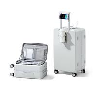 Hanke 24 Inch Medium Checked Suitcases Top Opening Medium Suitcase 4 Wheels Hard Shell Suitcases with Wheels Hand Luggage with Combination Lock and Cup Holder, Smoke White