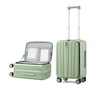 Hanke Cabin Luggage Front Opening Cabin Suitcase Carry on Hand Luggage 20 Inch Hard Shell Suitcase with Lock and 4 Dual Spinners Suitcases with Wheels,Bamboo Green