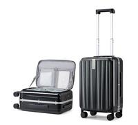 Hanke Cabin Luggage Front Opening Cabin Suitcase Carry on Hand Luggage 20 Inch Hard Shell Suitcase with Lock and 4 Dual Spinners Suitcases with Wheels,Black