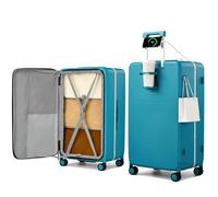 Hanke Carry On Luggage 22x14x9 Airline Approved Spinner Wheels, Top Open Hard Shell Suitcases with Cup Phone Holder and Charger 20 Inch Travel Luggage, Caribbean Blue, Checked-Large 28-Inch Pro, Top