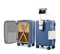 Hanke Carry On Luggage 22x14x9 Airline Approved Spinner Wheels, Top Open Hard Shell Suitcases with Cup Phone Holder and Charger 20 Inch Travel Luggage, Interstellar Blue, Carry On 20-Inch Pro, Top