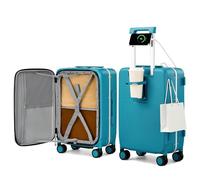 Hanke Carry On Luggage 22x14x9 Airline Approved Spinner Wheels, Top Open Hard Shell Suitcases with Cup Phone Holder and Charger 20 Inch Travel Luggage, Caribbean Blue, Carry On 20-Inch Pro, Top