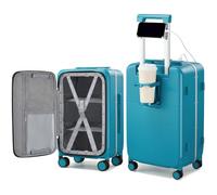 Hanke Carry On Luggage 22x14x9 Airline Approved Spinner Wheels, Top Open Hard Shell Suitcases with Cup Phone Holder and Charger 20 Inch Travel Luggage, Caribbean Blue, Checked-Large 28-Inch, Top