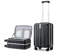 Hanke Carry-On Luggage 55x40x20cm Front Opening Hard Shell Cabin Suitcase TSA-Approved Lock & 4 Smooth Spinner Wheels, Black