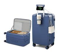 Hanke Expandable Luggage with Cup Holder, Top Opening Hard Shell Suitcases with Wheels, Travel Suitcase Trunk Luggage with Lock, Interstellar Blue, Expandable 24 Inch, Top Opening Luggage With Cup
