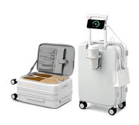 Hanke Expandable Luggage with Cup Holder, Top Opening Hard Shell Suitcases with Wheels, Travel Suitcase Trunk Luggage with Lock, Smoke White, Expandable 20 Inch, Top Opening Luggage With Cup Holder