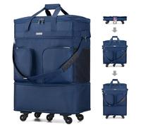 Hanke Expandable Travel Bag Lightweight Duffel Suitcase with Wheels Collapsible Luggage Space Saving Design with No Telescopic Handle, Coffee Upgrade Version