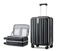 Hanke Suitcase Front Opening Hand Luggage 26 Inch Checked Hard Shell Suitcase with Lock and 4 Dual Spinners Suitcases with Wheels for Weeken,Black