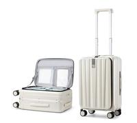 Hanke Suitcase Front Opening Hand Luggage 26 Inch Checked Hard Shell Suitcase with Lock and 4 Dual Spinners Suitcases with Wheels for Weeken,Ivory White