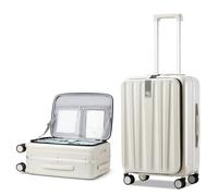 Hanke Suitcase Medium 24 Inch Front Opening Hand Luggage Hard Shell Suitcase with Lock and 4 Dual Spinners Suitcases with Wheels for Women Men,Ivory White