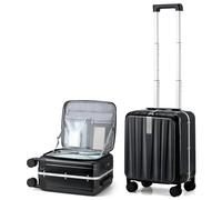 Hanke Suitcase Underseat 16 Inch Front Opening Hand Luggage Hard Shell Suitcase with Lock and 4 Dual Spinners Suitcases with Wheels for Women Men, Black