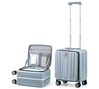 Hanke Suitcase Underseat 16 Inch Front Opening Hand Luggage Hard Shell Suitcase with Lock and 4 Dual Spinners Suitcases with Wheels for Women Men, Gray