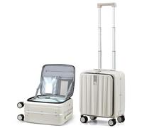 Hanke Suitcase Underseat 16 Inch Front Opening Hand Luggage Hard Shell Suitcase with Lock and 4 Dual Spinners Suitcases with Wheels for Women Men, Ivory White