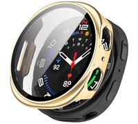 HANKN 2 Pack Hard Case for Samsung Galaxy Watch 8 40mm 44mm Tempered Glass Screen Protector, Overall Protective Ultra-thin Shockproof Bumper Cover (Gold x 2, Galaxy Watch 8 44mm)