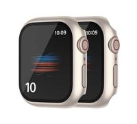 HANKN 2 Pack Hard PC Case with Button for Apple Watch Series 6 5 4 SE 44mm Tempered Glass Screen Protector Case, Full Coverage Iwatch Bumper Shatterproof Shockproof Cover (Starlight x2, 44mm)