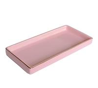 10 x 5 Ceramic Bathroom Tray for Countertop, Decorative Vanity Tray for Dresser Tops, Small Rectangular Trays for Perfume, Candle, Jewelry, Cosmetics (Pink)