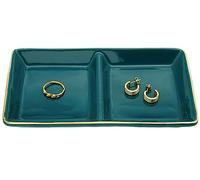 HANKOR Ceramic Jewelry Dish Tray, 2 Compartment Ring Dish, Decorative Trinket Tray for Rings, Earrings, Keys, Birthday Christmas Gifts, Green