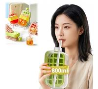 hankousi 1Pcs 800 ml Ice Cube Bottle, 2-in-1 Leakproof Freezer-Ready Water Bottle with Built-in Ice Tray & Straw for Summer Cold Drinks (Green)
