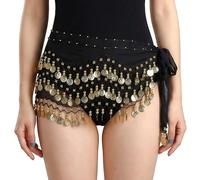 hankousi 1Pcs Belly Dance Hip Scarf, Chiffon Coin Belt with 98 Metallic Coins for Oriental Dance Performance & Costume(Black)