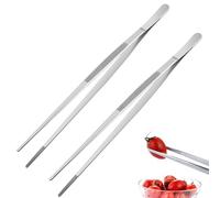 hankousi 2Pcs 30cm Barbecue Tongs, Stainless Steel Kitchen Tongs with Precision Tips for Grilling Roasting & Serving (Silver)