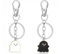 hankousi 2Pcs Cute Ghost Keychain, Matching Couple Keyring Set in Black & White Romantic & Best Friends Present (Zinc Alloy)