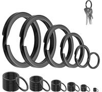 hankousi 70Pcs Key Ring Black Set, Split Steel Keyring Round Flat Ring Black Keyring with Double Loops for Car Keys Accessories DIY Crafts 6 Sizes
