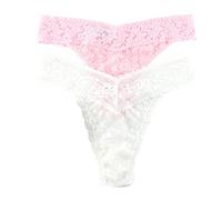 hanky panky Bridal I DO Shimmer & Signature Lace Original Rise Thong 2-PACK (48SHIM2PK), Light Ivory/Bliss, M