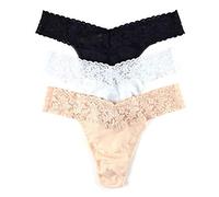 hanky panky Women's Original Rise Cotton 3 Pack Thong, Black, White, Chai, One Size (Pack of 3)