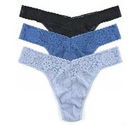hanky panky Daily Lace 3PK ORG RISE THONGS IN POLYBAG One Size, (Fits 4-14), Black, Grey Mist, Storm Cloud