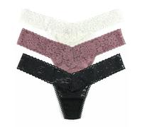 hanky panky, Daily Lace Low Rise Thong, 3-pack, One Size Fits All (2-12), Black, Marshmallow, All Spice Brown, Premium Comfort, Underwear for Women