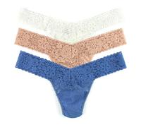 hanky panky, Daily Lace Low Rise Thong, 3-pack, One Size Fits All (2-12), Taupe, Marshmallow, Storm Cloud, Premium Comfort, Underwear for Women