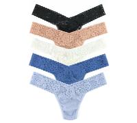 hanky panky, Daily Lace Low Rise Thong 5 Pack, One Size (2-12) Black, Taupe, Marshmallow, Stormcloud Blue, Grey Mist