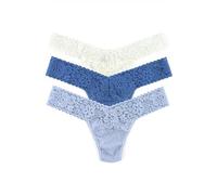 Hanky Panky Daily Lace Low Rise Thong - Women's Stretch Lace Panties, Set 3 Pieces, Women's Thong with Low Waist, Cotton and Nylon, Lingerie for Women's Underwear Set, One Size, Marshmallow/Grey