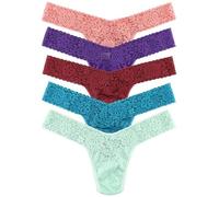 Hanky Panky Daily Lace Low Rise Thong - Women's Stretch Lace Panties, Set 5 Pieces, Women's Thong with Low Waist, Cotton and Nylon, Lingerie for Women's Underwear Set, One Size, Antique