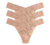 hanky panky, Original Rise Thong in Polybag, 3-pack, Taupe, One Size Fit All (4-14), 100% Nylon Body, 100% Cotton Crotch Lining, Durable and Comfortable Underwear for Women