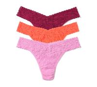 hanky panky, Signature Lace Original Rise Thong 3 Pack, One Size (4-14), Passionate Pink/Tangelo Orange/Bright Amethyst, One size