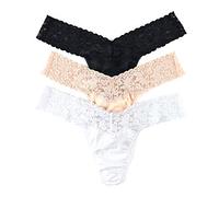 hanky panky Women's Low Rise Organic Cotton Thongs with Lace (pack of 3) - Multi - Small
