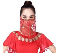 Hankyky Dance Face Veil Ladies Belly Dancer Sequins Tassels Face Veil Costume Accessory