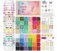 Hanley 10,000 Clay Beads Friendship Bracelet Making Kit, 48 Colours 2 Boxes Flat Polymer Heishi Beads for Jewellery Making Kit, with Charms DIY Craft Gifts for Teen Girls