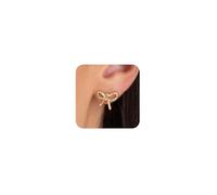 HANLI Gold Bow Stud Earrings for Women Hypoallergenic 14K Gold Plated Dainty Earring Trendy Simple Jewelry