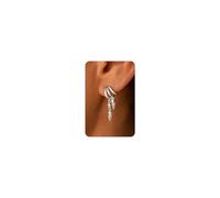 HANLI Silver Spike Earrings for Women Trendy Sterling Silver Triple Huggie Earrings Dainty Dangle Earring Small Hoops Statement Long Drop Chain Earrings Fashion Non Tarnish Jewelry