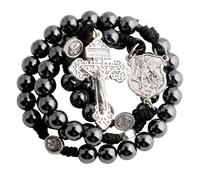 HanlinCC 10mm Hematite Stone Beads Handmade Saint Michael Paracord Rosary Necklace for Men and Women