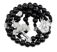 HanlinCC 10mm Natural Stone Beads Handmade Saint Michael Paracord Rosary Necklace with Religious Pouch, L, Metal, Tigers Eye