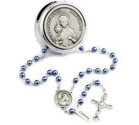 HanlinCC 6mm Hematite Stone and Glass Pearl Bead Saint Carlo Acutis Catholic Roasry Necklace with Gift Box for Men and Women, 52 cm Length, Zinc, Hematite