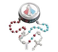 HanlinCC Catholic Rosary Necklace with Glass Beads and Hematite Beads Divine Mercy with Steel Gift Box Unisex, 52cm length, Zinc, No Gemstone