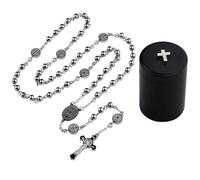 HanlinCC Stainless Steel Catholic Rosary Necklace with Gift Box with Saint Benedict Saint Michael Miraculous medal for Men and Women, 52 cm Length, Stainless Steel, No Gemstone