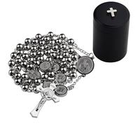 HanlinCC Stainless Steel Catholic Rosary Necklace with Gift Box with Saint Benedict Saint Michael Miraculous medal for Men and Women, 52 cm Length, Stainless Steel, No Gemstone