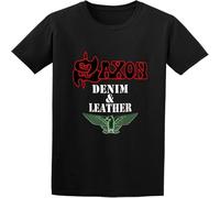 HANLINMY Men's Saxon Denim and Leather T-Shirt Comfortable Casual Graphic Tops Black XXL