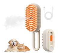 Hanlisee 4 in 1 Cat Steam Brush For Shedding, Rechargeable Steam Pet Brush For Long Or Short Haired Cats And Dogs, Anti-Static, Massage, Cleaning, Shedding & Combing All In One!（Brown）